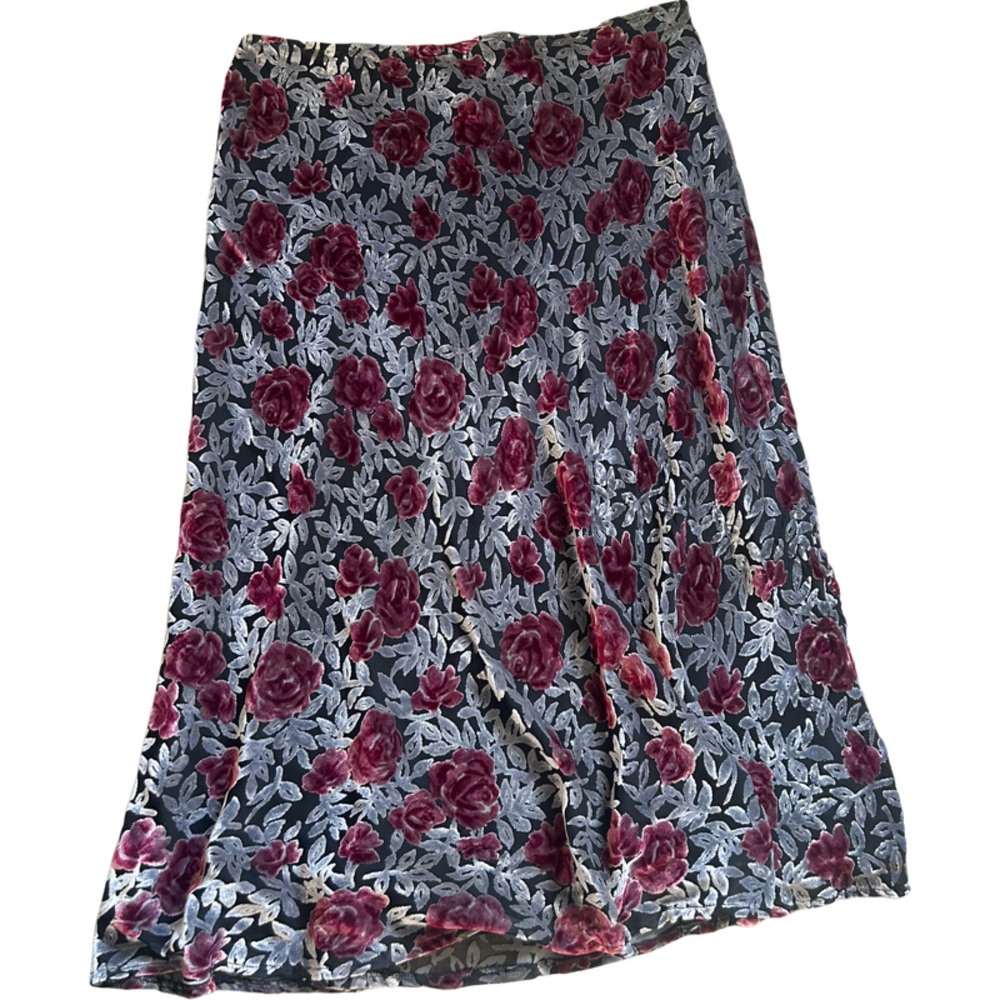 Vintage Mevisto velour Floral Maxi Skirt - Red and Gray